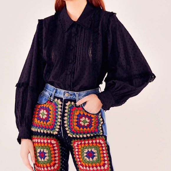 farm rio black cotton blouse - Picture 2 of 9